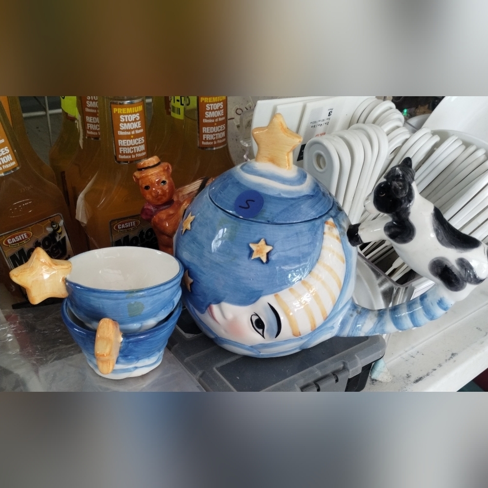 Whimsical Blue and White Teapot Set